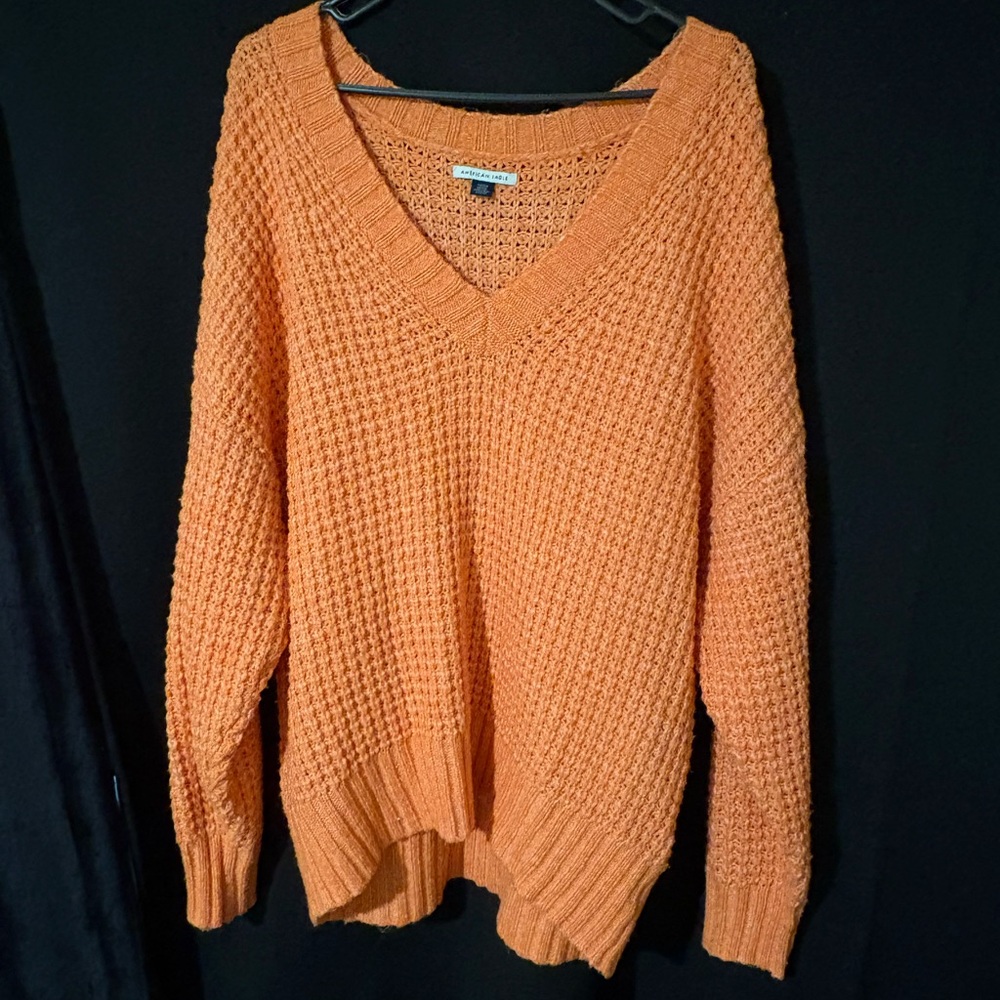 American Eagle Outfitters Vibrant Orange V-Neck Sweater